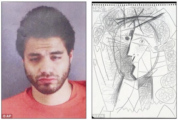 Arrested: Lugo is in custody after allegedly stealing Picasso&#039;s Tete de Femme sketch, right