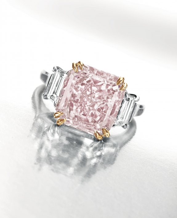 The fancy intense pink diamond ring by Harry Winston from the collection of Riki and Jerome Shaw.