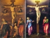 Uncanny: An image of a painting of the crucifixion of Christ by Michelangelo, left, and the painting which was hanging in Oxford University, right, previously thought to be by Marcello Venusti but is now considered to be by Michelangelo