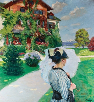 Edward Cucuel (American, 1875–1951) &#039;Villa at the Lake.&#039; Oil on Canvas, 43¼ x 39½ inches.