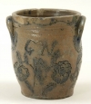 ﻿Miniature stoneware crock with incised and cobalt blue bird and floral decoration, initialed “GN” for George Nash, Utica and Albany, circa 1840. 