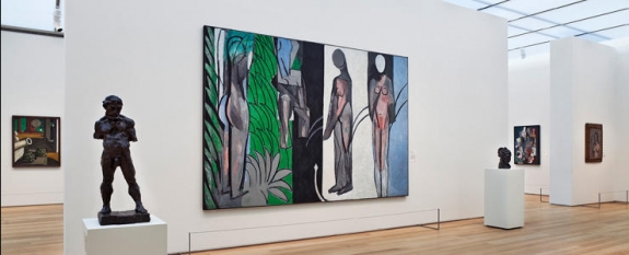 View of a modern gallery at the Art Institute of Chicago with Henri Matisse’s &#039;Bathers by a River.&#039;
