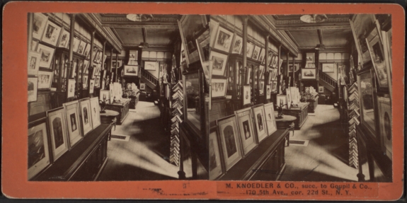 A stereoscopic photograph of Knoedler Gallery&#039;s interior, c.1860-1880.