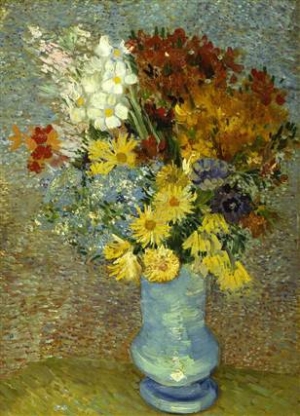 Vincent van Gogh&#039;s Flowers in a Blue Vase. The color change can be seem to the right and upper right of the painting.