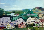 ‘Bennington,’ an oil on board, was painted in 1945 by Anna Mary Robertson, also known as Grandma Moses. It will be part of the Bennington Museum’s upcoming exhibit ‘Grandma Moses and the Primitive Tradition,’ opening in June. The exhibit will be the largest regional Moses show in the last decade. (Copyright 1985, Grandma Moses Properties Co., NY, Collection of Bennington Museum.)
