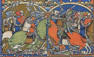 A battle scene from the Crusader Bible.