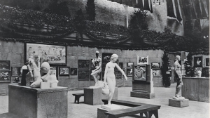 This particular view inside the Armory Show of 1913 shows the mix of avante-garde and more conventional styles on view.