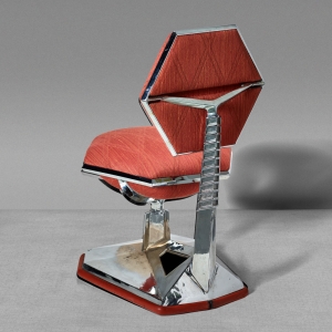 Frank Lloyd Wright Price Tower Chair, 1956. Aluminum, upholstery, plywood, rubber, 24 x 35 inches. 