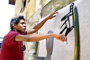 Jean-Michel Basquiat&#039; at work.