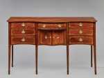 Sideboard, probably Providence, 1803. Mahogany and light and dark wood inlay (primary); cherry, pine, yellow poplar, and chestnut; silver plaques. H. 40-3/8, W. 66-1/8, D. 23-7/8 in. Private collection; photo by Richard House. (RIF1352).