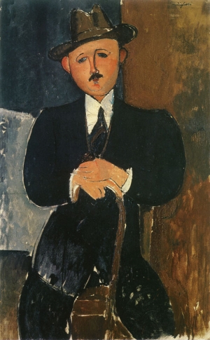 Detail of Amedeo Modigliani&#039;s &#039;Seated Man with a Cane.&#039;