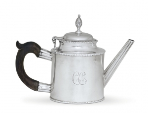 A rare silver tea pot by patriot and silversmith Paul Revere, Boston, circa 1782. 
