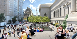 A rendering of the Met&#039;s new David H. Koch plaza as envisioned by Olin.