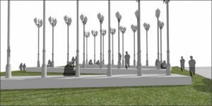 A rendering of Chris Burden&#039;s &#039;Light of Reason&#039; installation at the Rose Art Museum.