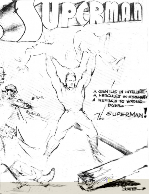 An early Superman illustration by Joe Shuster.