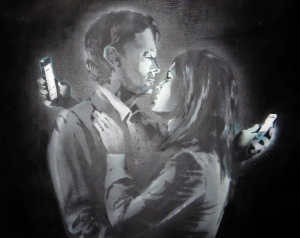 Banksy&#039;s &#039;Mobile Lovers.&#039;
