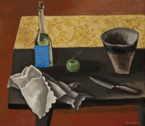     The Blue Labeled Bottle, 1918. Oil on canvas, 21 ¼ x 31 1/8 inches.