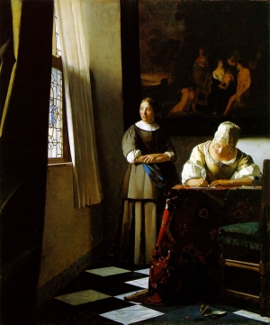Johannes Vermeer&#039;s &#039;Lady Writing a Letter with her Maid&#039; 1670-72.