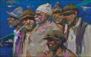 Armin Hansen, Monterey Fishermen, n.d. Oil on canvas, 15 x 24 in. Collection of Donna and Mark Salzberg.