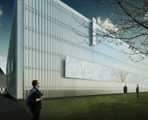 A rendering of the Corning Museum of Glass&#039; new wing.