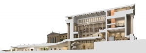 A cross-section view showing the changes to the Philadelphia Museum of Art&#039;s existing interior spaces and the new underground galleries. 