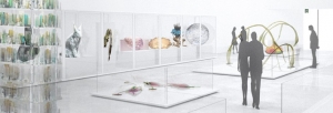 A rendering of the permanent collections gallery in The Corning Museum of Glass North Wing.