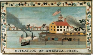 &#039;Situation of America,&#039; 1848, artist unidentified, New York, oil on wood panel, collection American Folk Art Museum, promised gift of Ralph Esmerian.